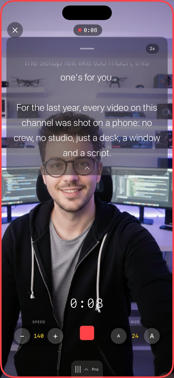 Just Roll Hover Mode: the script floats over the camera preview while recording