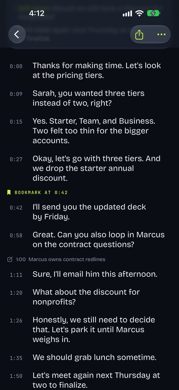 The transcript opened at the moment that answers a question